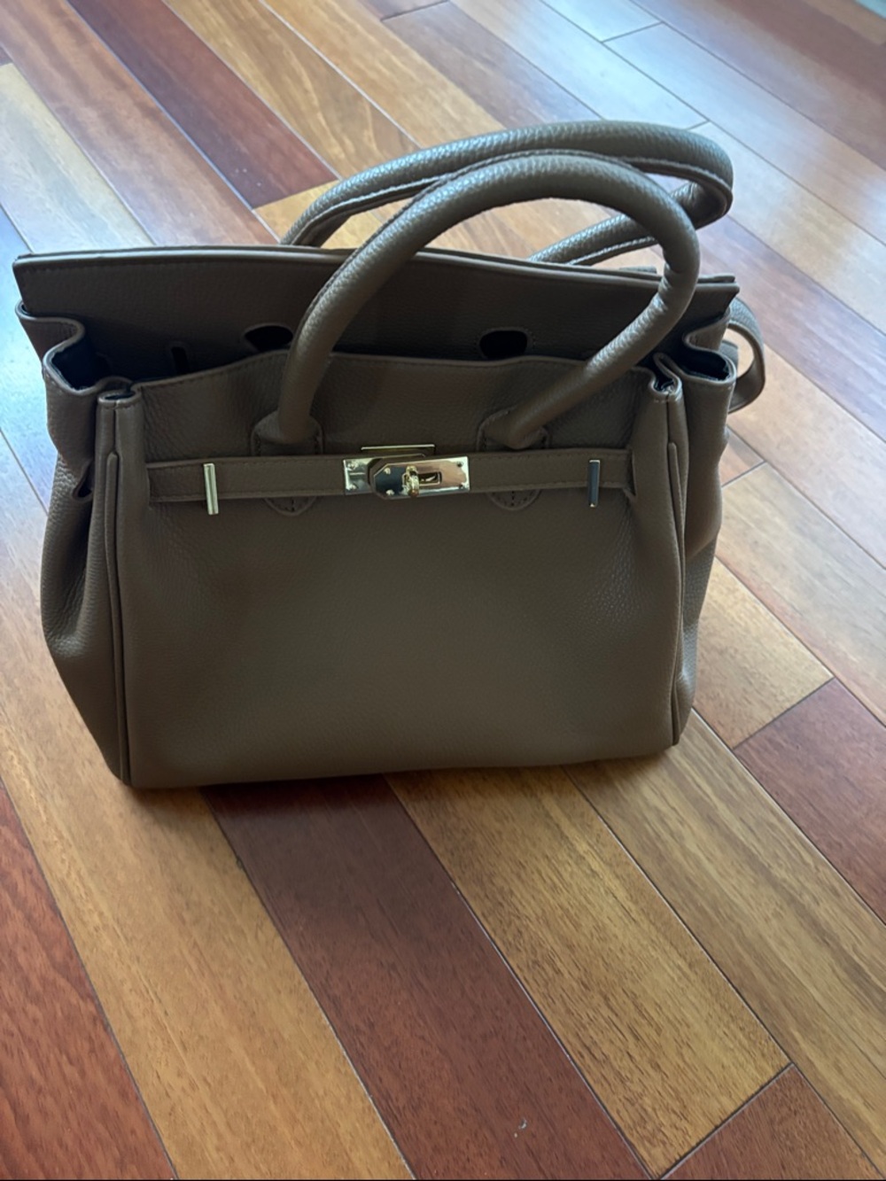 Classic Taupe Leather Top-Handle Women's Bag
